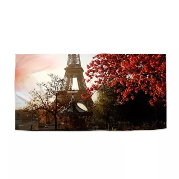 Ručník s potiskem Eiffelova věž a červený strom - Sablio