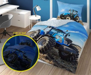 Bavlněné svítící povlečení - Traktor blue - 140 x 200 cm + 70 x 80 cm - Detexpol