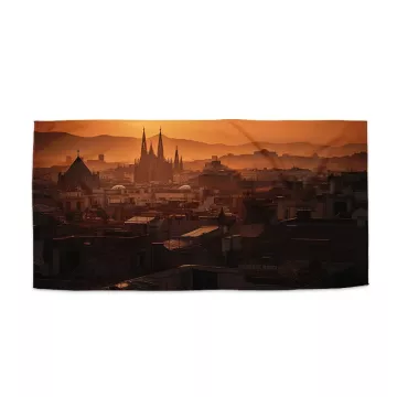 Ručník s potiskem Barcelona Night Skyline - Sablio